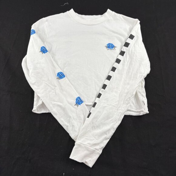 Vans Long Sleeve White Checkerboard Rose Graphic Tee Small Cropped - Picture 4 of 4